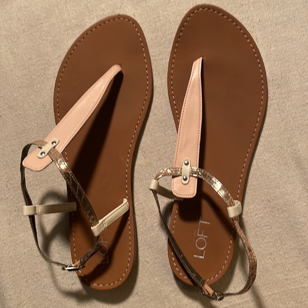 Ann Taylor Loft Pale Pink w/gold straps sandals size 10